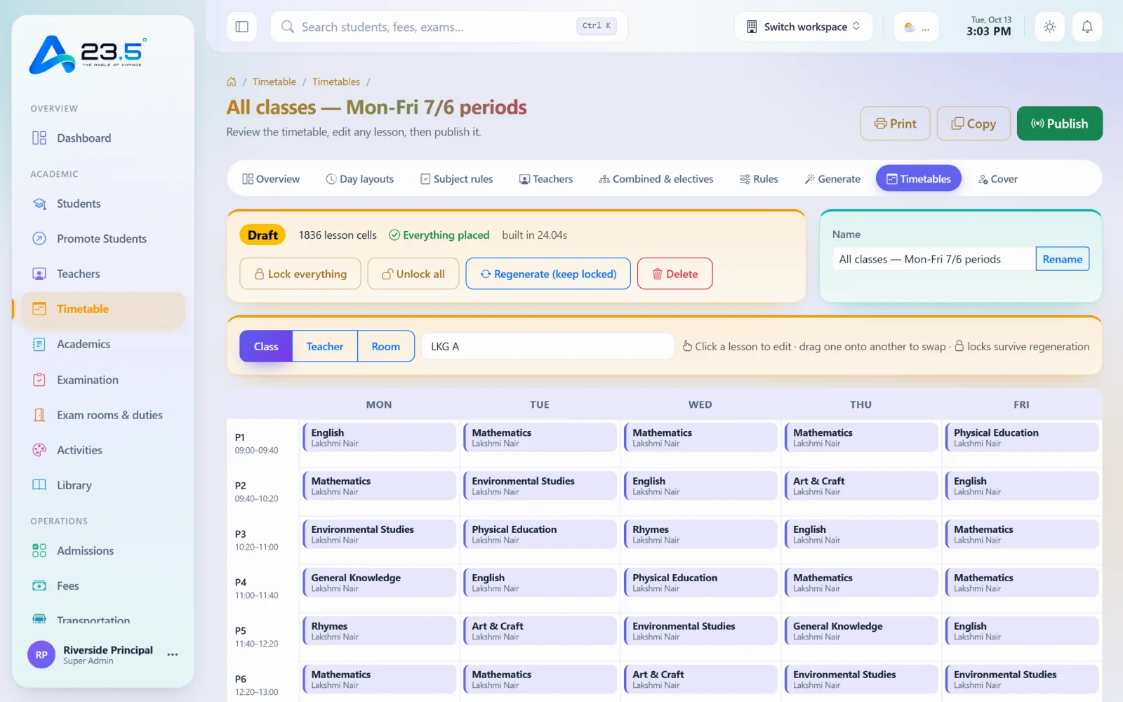 23.5 timetables · class view screen