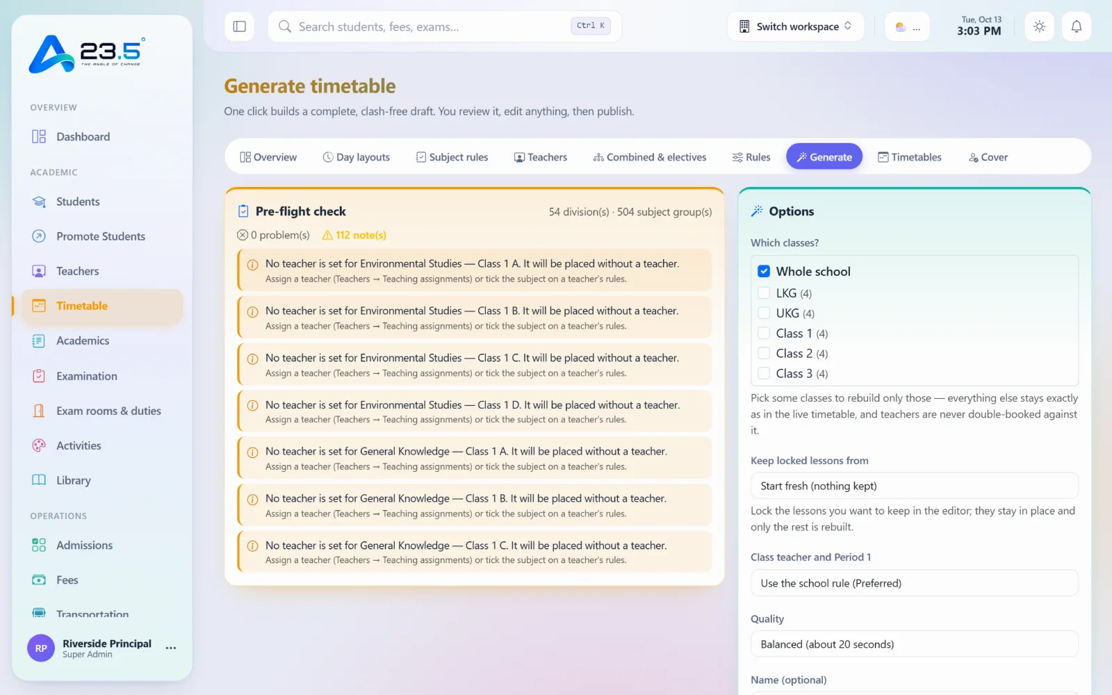 23.5 generate timetable screen