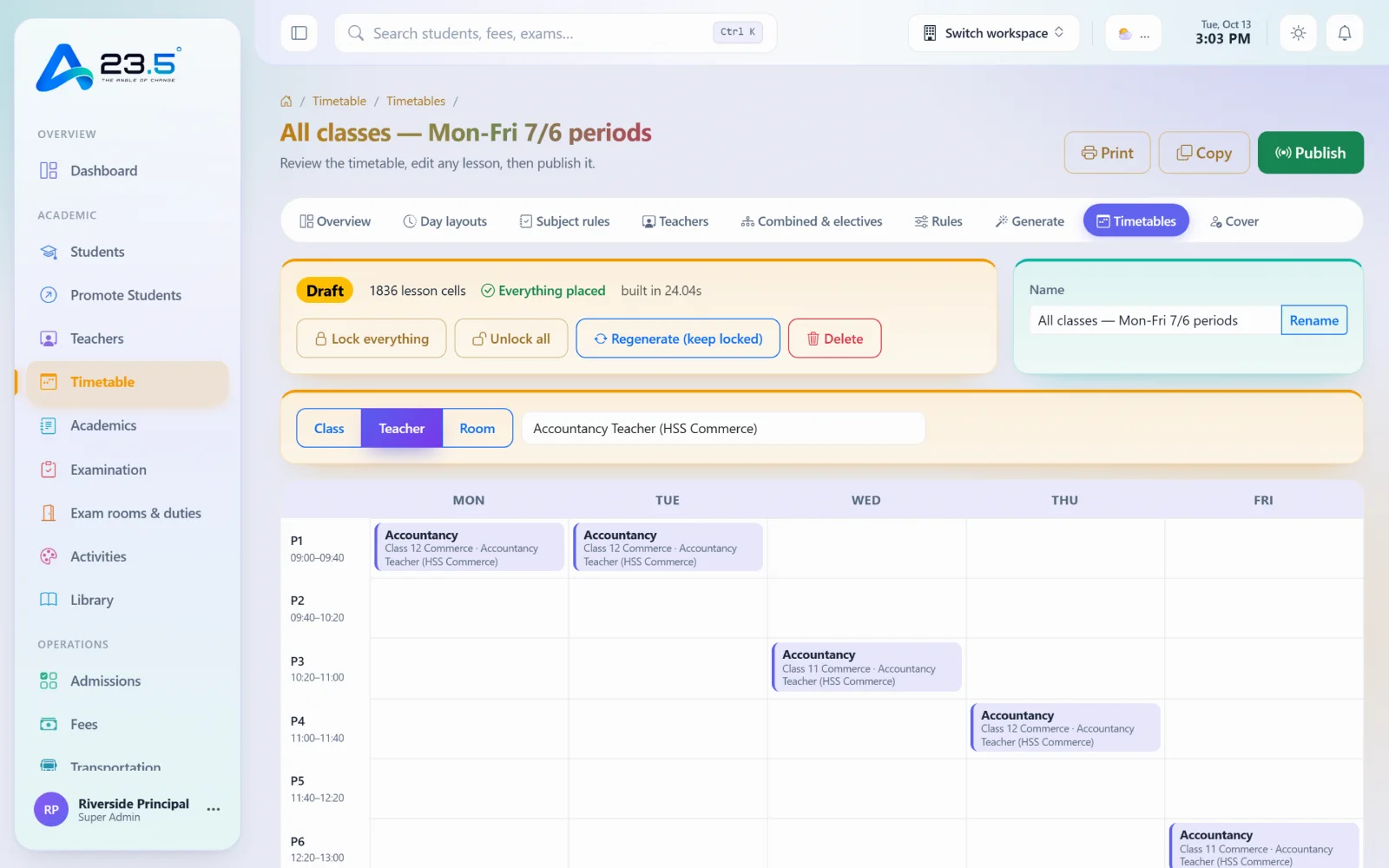 23.5 timetables · teacher view screen